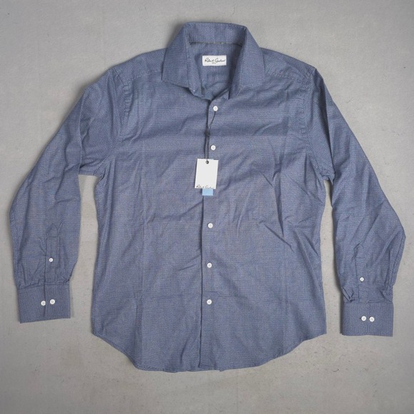 New Robert Graham Troy Midnight Navy Tailored Fit Dress Shirt Size M/L 16 - Picture 1 of 13